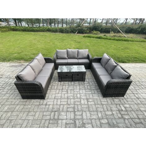 Fimous 11 places Salon de jardin Meubles de jardin avec Table basse 2 Petits tabourets Gris foncé mixte