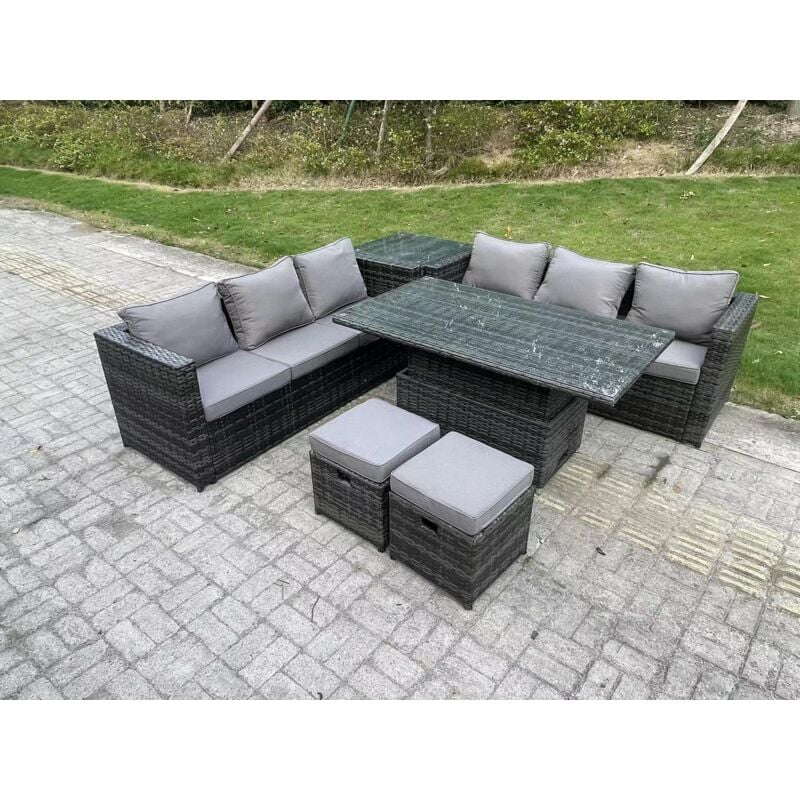 8 sièges en osier rotin meubles de jardin table élévatrice stand table d'appoint supplémentaire table d'appoint - Fimous