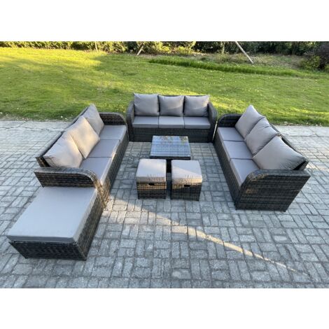 Fimous 12 places Ensembles de meubles de jardin avec Table basse carrée Canapé 3 places 3 Tabourets Gris foncé mixte