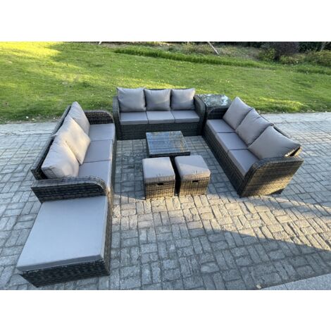 Fimous 12 places Ensembles de meubles de jardin avec Table basse carrée Canapé 3 places 3 Tabourets Table d'appoint Gris foncé mixte