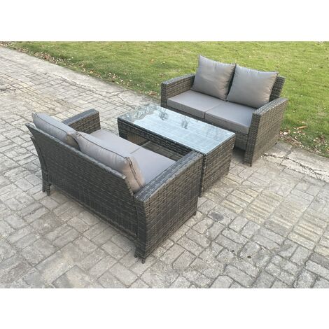 Fimous 3 Pieces Garden Furniture Sets Poly Rattan Outdoor Patio Furniture PE Wicker Furniture Set with Loveseat and Table for Garden Backyard Dark Grey Mixed