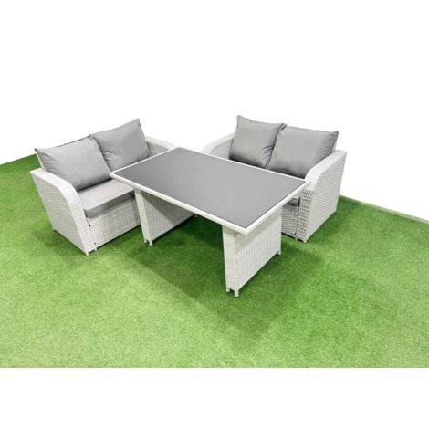 Fimous 3 Pieces Outdoor PE Rattan Sofa Set Patio Garden Furniture Sets with Cushions Light Grey