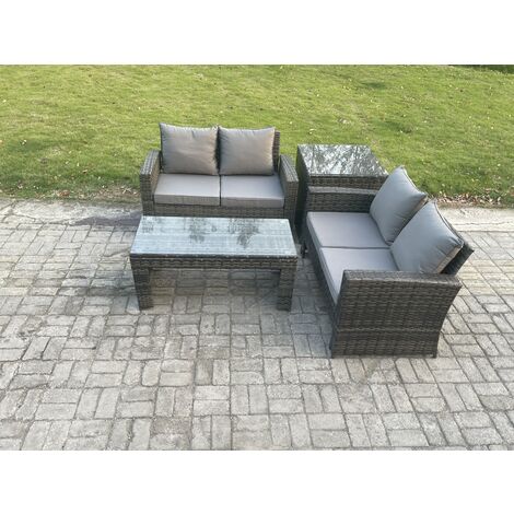 Fimous 4 Pieces Garden Furniture Sets Poly Rattan Outdoor Patio Furniture PE Wicker Furniture Set with Loveseat and Table for Garden Backyard Dark Grey Mixed