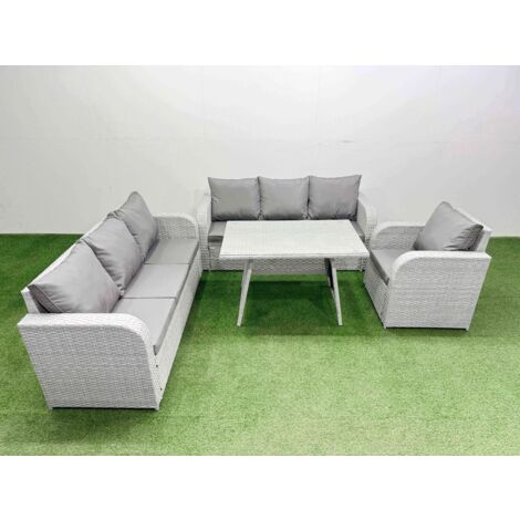 Fimous 4 Pieces Outdoor PE Rattan Garden Furniture with Cushions Reclining Chair Light Grey