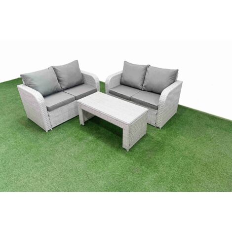 Fimous 4 Seater Outdoor Love Sofa Set Rattan Garden Furniture Set with Oblong Coffee Table Light Grey