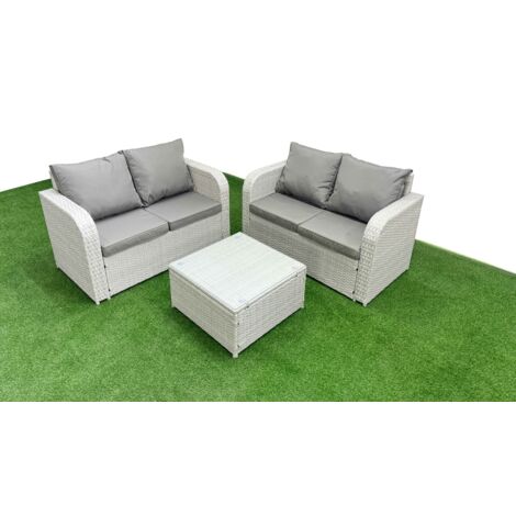 Fimous 4 Seater Outdoor Love Sofa Set Rattan Garden Furniture Set with Square Coffee Table Light Grey