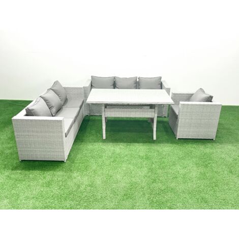 Fimous 4 Stücke Rattan Garten Sofa Set mit Kissen Terrassen Gartenmöbel Sets mit Sessel Esstisch Hellgrau gemischt