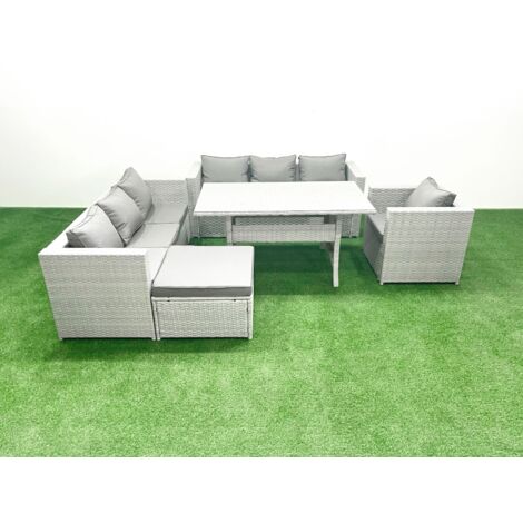 Fimous 5 Pièces Ensemble de canapés de jardin en rotin avec coussin avec Fauteuil Table à manger Grands Tabouret