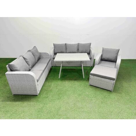 Fimous 5 Pieces Outdoor PE Rattan Garden Furniture with Cushions Reclining Chair Big Stool Light Grey