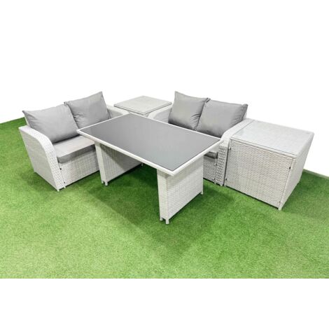 Fimous 5 Pieces Outdoor PE Rattan Sofa Set Patio Garden Furniture Sets with Cushions 2 Side Tables Light Grey
