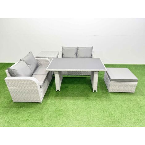 Fimous 5 Pieces Outdoor PE Rattan Sofa Set Patio Garden Furniture Sets with Cushions Side Table Big Stool Light Grey