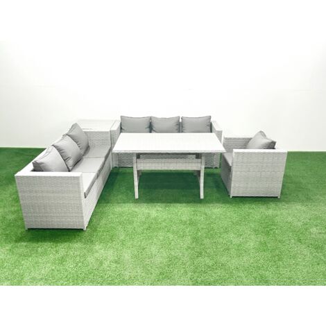 Fimous 5 Pieces Outdoor Rattan Sofa Set with Cushions Patio Garden Furniture Sets with Armchair Dining Table Side Table