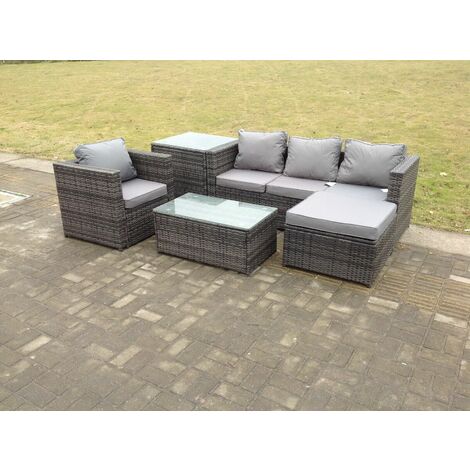 Fimous 5 Places En Rotin Canapé Set Café Table Et Chaises Set Gris Foncé Extérieur Terrasse Meubles De Jardin