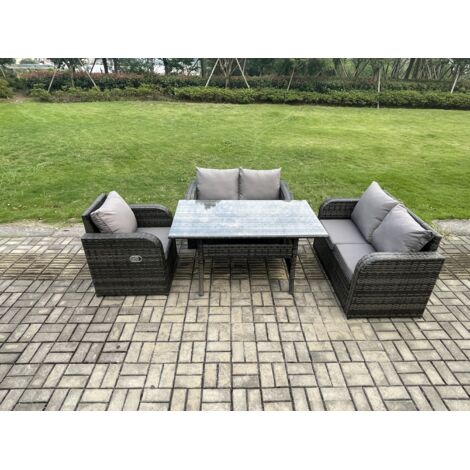 Fimous 5 places Ensemble de canapés de jardin en rotin Table à manger rectangulaire avec Fauteuils Gris foncé mélangé