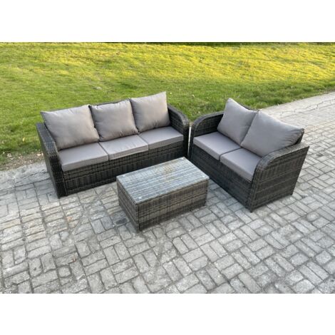 Fimous 5 places Ensemble de Meubles de Jardin avec Table basse rectangulaire Canapé 3 places Canapé d'amour
