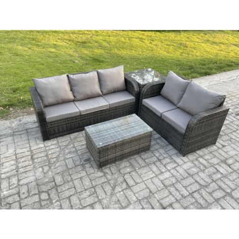 Fimous 5 places Ensemble de Meubles de Jardin avec Table basse rectangulaire Canapé 3 places Canapé d'amour Table d'appoint
