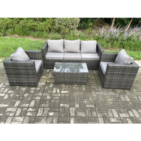 Fimous 5 places Ensemble de meubles de jardin en rotin avec 2 Fauteuil Table basse Mélange gris foncé