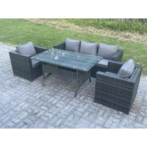 Fimous 5 places Ensemble de meubles de jardin en rotin  Fauteuil et Table à manger rectangulaire Gris foncé mélangé
