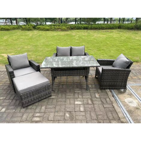 Fimous 5 places Salon de Jardin Exterieur en resine Canapé de Jardin avec Grands Tabouret