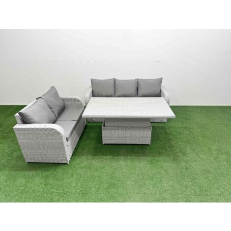 Fimous 5 Seater PE Rattan Wicker Garden Furniture Patio Conservatory Sofa Set with Adjustable Lifting Dining or Coffee Table 3 Seater Sofa Love Sofa