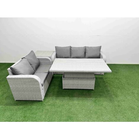 Fimous 5 Seater PE Rattan Wicker Garden Furniture Patio Conservatory Sofa Set with Adjustable Lifting Dining or Coffee Table 3 Seater Sofa Love Sofa Side Table