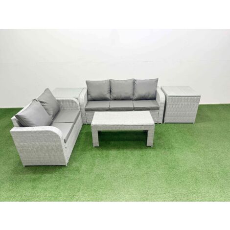 Fimous 5 Seater PE Rattan Wicker Garden Furniture Patio Conservatory Sofa Set with Oblong Coffee Table 3 Seater Sofa Love Sofa 2 Side Table