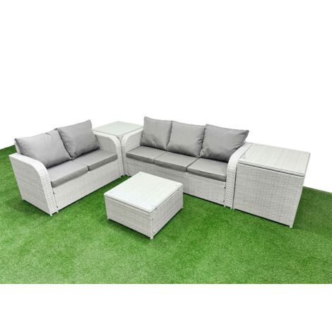 Fimous 5 Seater PE Rattan Wicker Garden Furniture Patio Conservatory Sofa Set with Square Coffee Table 3 Seater Sofa Love Sofa 2 Side Table