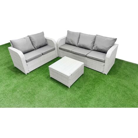 Fimous 5 Seater PE Rattan Wicker Garden Furniture Patio Conservatory Sofa Set with Square Coffee Table 3 Seater Sofa Love Sofa