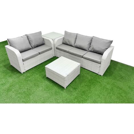Fimous 5 Seater PE Rattan Wicker Garden Furniture Patio Conservatory Sofa Set with Square Coffee Table 3 Seater Sofa Love Sofa Side Table