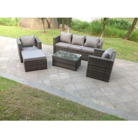 Fimous 6 Places En Rotin Canapé Set Mince Café Table Et Chaises Ensemble Gris Foncé Mobilier De Jardin Extérieur