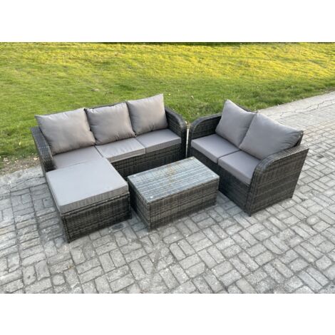 Fimous 6 places Ensemble de Meubles de Jardin avec Table basse rectangulaire Canapé 3 places Canapé d'amour Grand tabouret