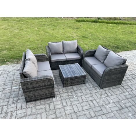 Fimous 6 places Ensemble de meubles de jardin en rotin avec Table basse carrée Love Sofa