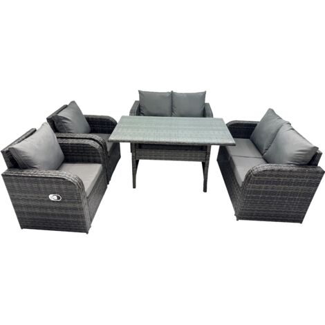 Fimous 6 places Gris foncé Ensemble de meubles de jardin en rotin  Fauteuil Inclinable canapé deux places Table à manger rectangulaire