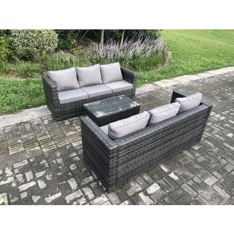 Fimous 6 places Meubles de Jardin en rotin avec Table oblongue Mélange gris foncé