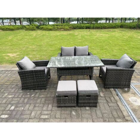 Fimous 6 places Salon de Jardin Exterieur en resine Canapé de Jardin avec Tabourets