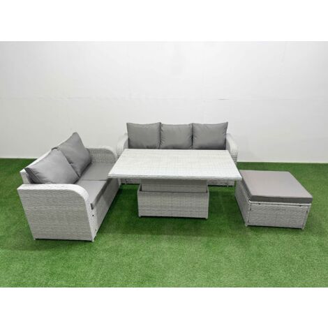 Fimous 6 Seater PE Rattan Wicker Garden Furniture Patio Conservatory Sofa Set with Adjustable Lifting Dining or Coffee Table 3 Seater Sofa Love Sofa Big Footstool