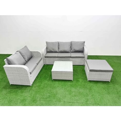 Fimous 6 Seater PE Rattan Wicker Garden Furniture Patio Conservatory Sofa Set with Square Coffee Table 3 Seater Sofa Love Sofa Big Footstool