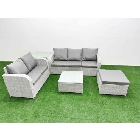 Fimous 6 Seater PE Rattan Wicker Garden Furniture Patio Conservatory Sofa Set with Square Coffee Table 3 Seater Sofa Love Sofa Big Footstool Side Table