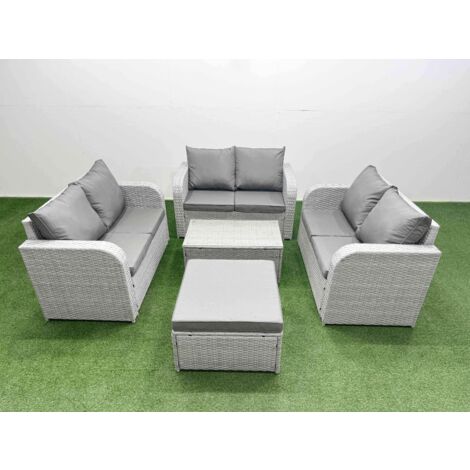 Fimous  6 Seater PE Wicker Rattan Furniture Sofa Sets with Rectangular Coffee Table 2 Seater Love Sofa Side Table Light Grey