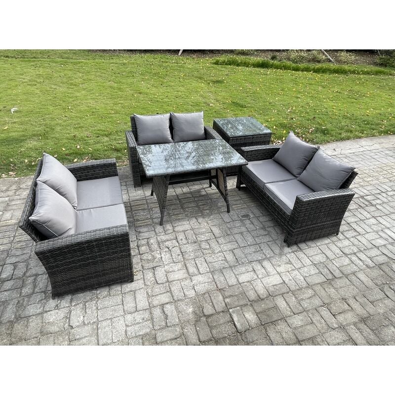 6 Seater Rattan Wicker Garden Furniture Patio Conservatory Sofa Set with Rectangular Dining Table Love Seat Sofa Side Table - Fimous