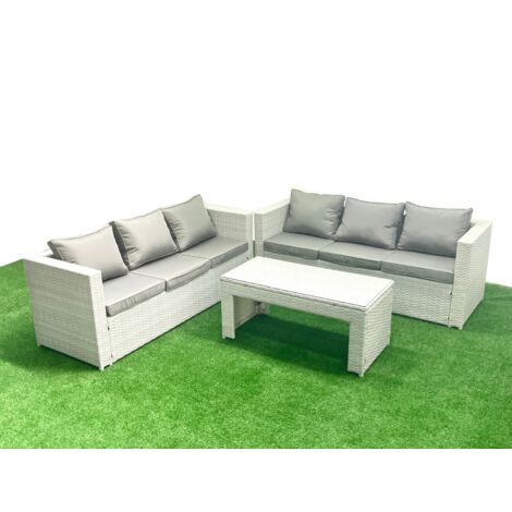 Fimous 6-Sitzer Gartenmöbel-Set im Freien Polyrattan Garten Sofa Rechteckiger Couchtisch Set Hellgrau gemischt