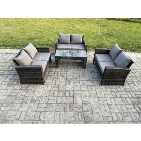 Fimous 6-Sitzer Rattan Gartenmöbel Sitzgruppe mit Couchtisch Double-Sitzer Sofa