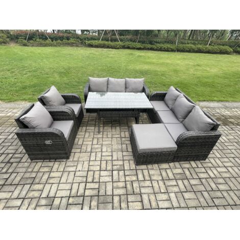 Fimous 6 Teil Ensemble de meubles de jardin en rotin  avec Canapé Table à manger rectangulaire Grands Tabouret