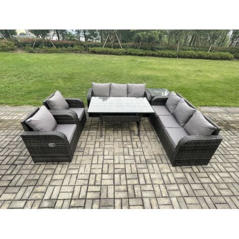 Fimous 6 Teil Ensemble de meubles de jardin en rotin  avec Canapé Table à manger rectangulairel Table d'appoint