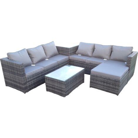 Fimous 7 places canapé d’angle en rotin ensemble de canapé Lounge avec Table basse rectangulaire et grand tabouret