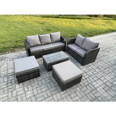 Fimous 7 places Ensemble de Meubles de Jardin avec Table basse rectangulaire Canapé 3 places Canapé d'amour 2 Grand tabourets