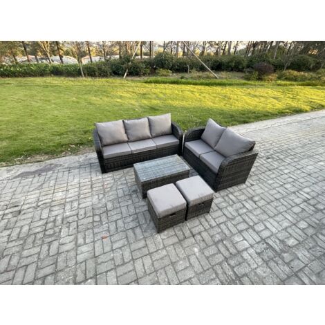 Fimous 7 places Ensemble de Meubles de Jardin avec Table basse rectangulaire Canapé 3 places Canapé d'amour 2 Petits tabourets