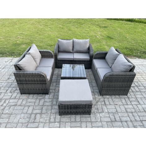 Fimous 7 places Ensemble de meubles de jardin en rotin avec Table basse carrée Love Sofa grand tabouret