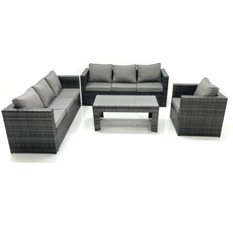 Fimous 7 places Salon de jardin Ensemble de canapés en rotin avec Table basse Fauteuil Gris foncé mixte