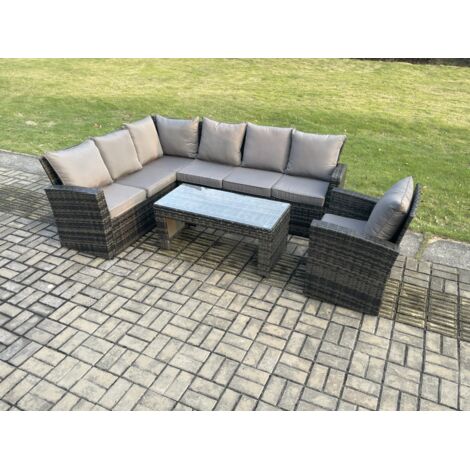 Fimous 7 Seat Outdoor Gartenmöbel-Set Ecksofa Set Terrassen Sessel Sofa Tisch Set Dunkelgrau gemischt